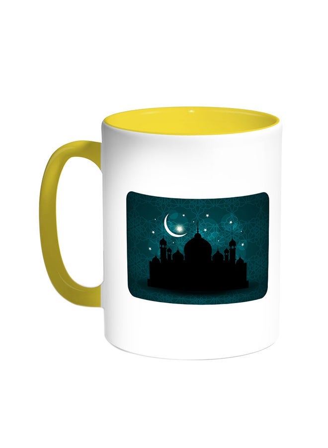 RYN Ramadan And A Mosque Printed Coffee Mug Yellow/White 11ounce
