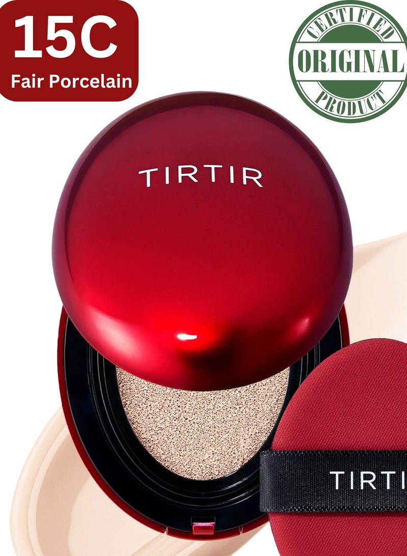 TIRTIR Mask Fit 15C Fair Porcelain Red Cushion Foundation | Full coverage, Weighless, Skin fit, Satin Glow Finish, Korean cushion foundation - Image 1