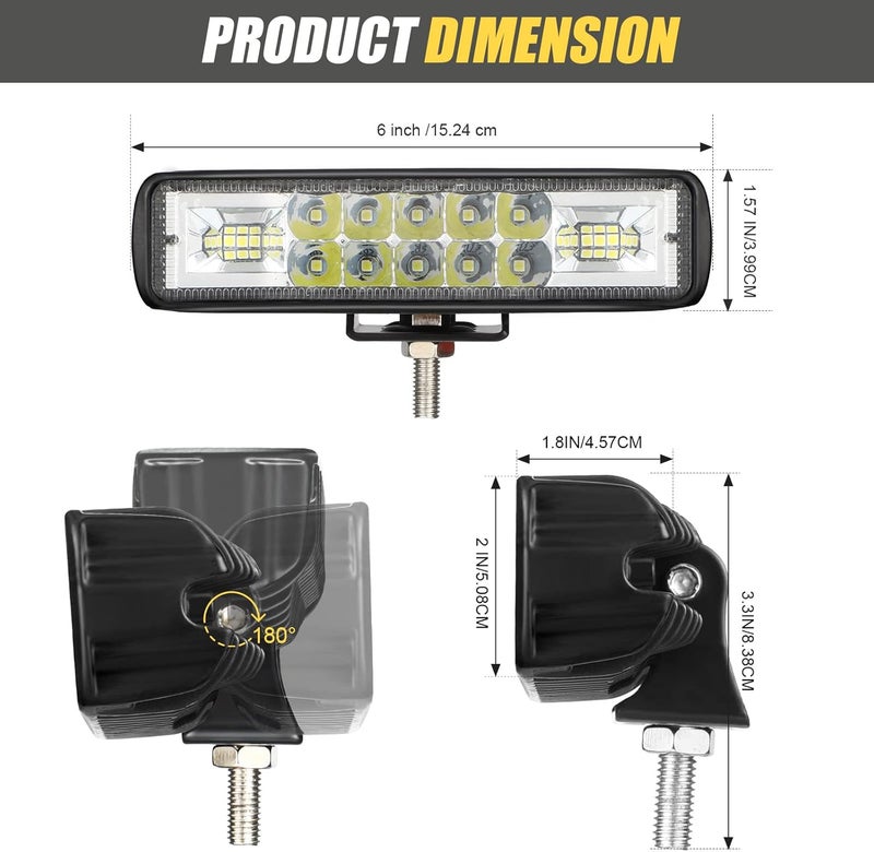Treela 6 Pcs 6 Inch LED Spot Flood Combo Bar Slim 10000LM 12V/24V 60W Driving Fog Light Waterproof - Image 2