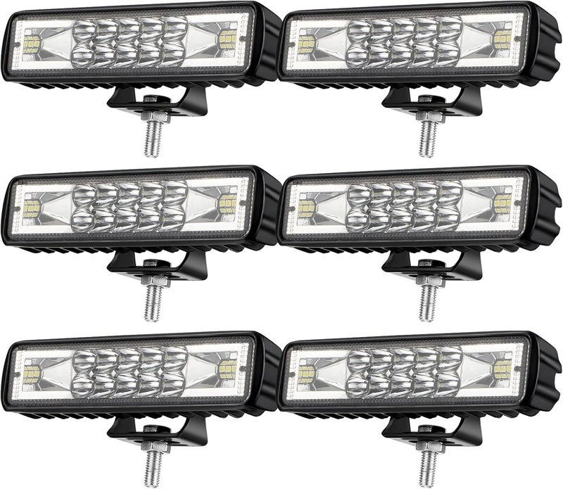 Treela 6 Pcs 6 Inch LED Spot Flood Combo Bar Slim 10000LM 12V/24V 60W Driving Fog Light Waterproof - Image 1