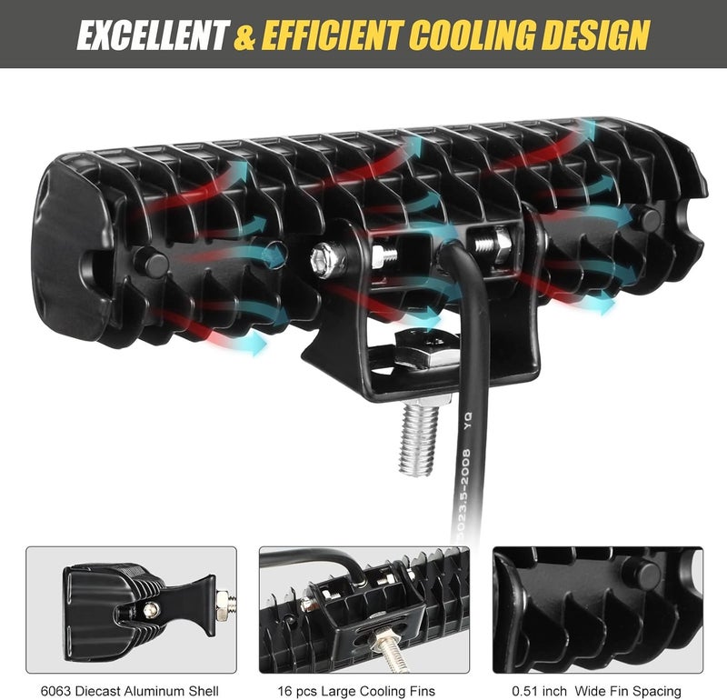 Treela 6 Pcs 6 Inch LED Spot Flood Combo Bar Slim 10000LM 12V/24V 60W Driving Fog Light Waterproof - Image 3