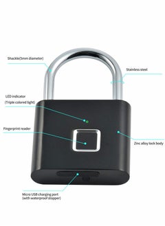 Generic Fingerprint Padlock, Locker Lock, Smart Pad Waterproof Small Portable with USB Charging for, Luggage, Gym , Suitcas, School, Bike  - Image 3
