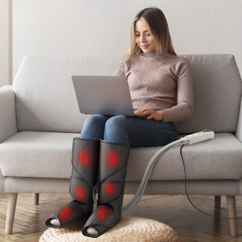 QUINEAR جهاز تدليك الساقين QUINEAR مع حرارة وضغط هوائي، جهاز تدليك للقدم والساق لتحسين الدورة الدموية وتخفيف الألم، أحذية ضغط مع 3 أوضاع و 3 شدة، هدية للأب والأم - Image 2