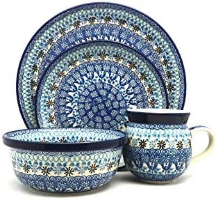 Polish Pottery Gallery Polish Pottery 4pc Place Setting with Standard Bowl  Blue Yonder 