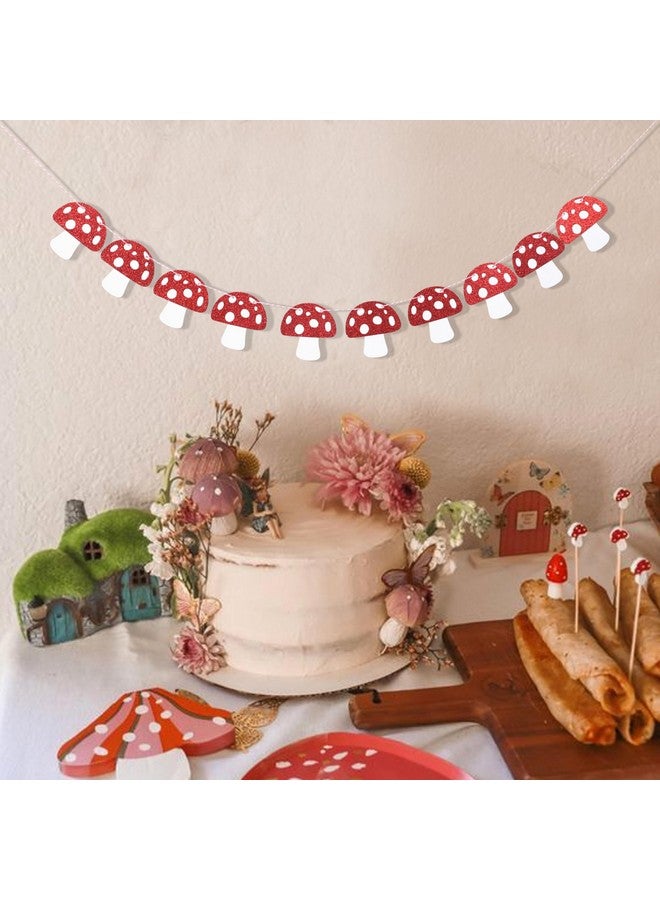 Agkvw Mushroom Garland - Red Glitter Mushroom Banner, Woodland Party Decor, Mushroom Theme Birthday Decorations, Fairy Party Decor - Image 3
