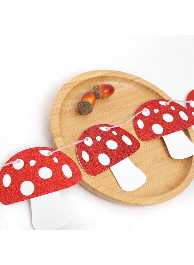 Agkvw Mushroom Garland - Red Glitter Mushroom Banner, Woodland Party Decor, Mushroom Theme Birthday Decorations, Fairy Party Decor - Image 1