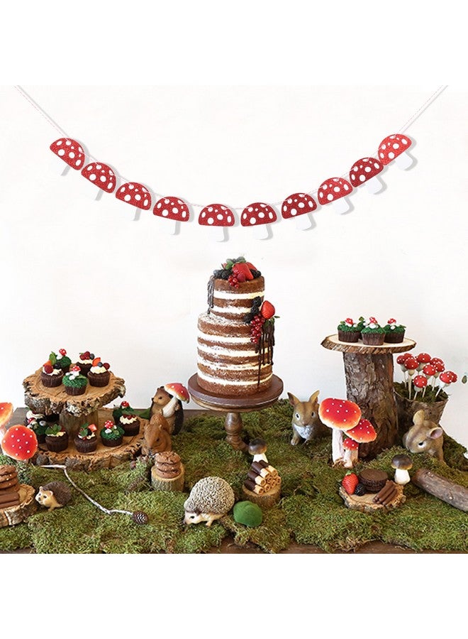 Agkvw Mushroom Garland - Red Glitter Mushroom Banner, Woodland Party Decor, Mushroom Theme Birthday Decorations, Fairy Party Decor - Image 4