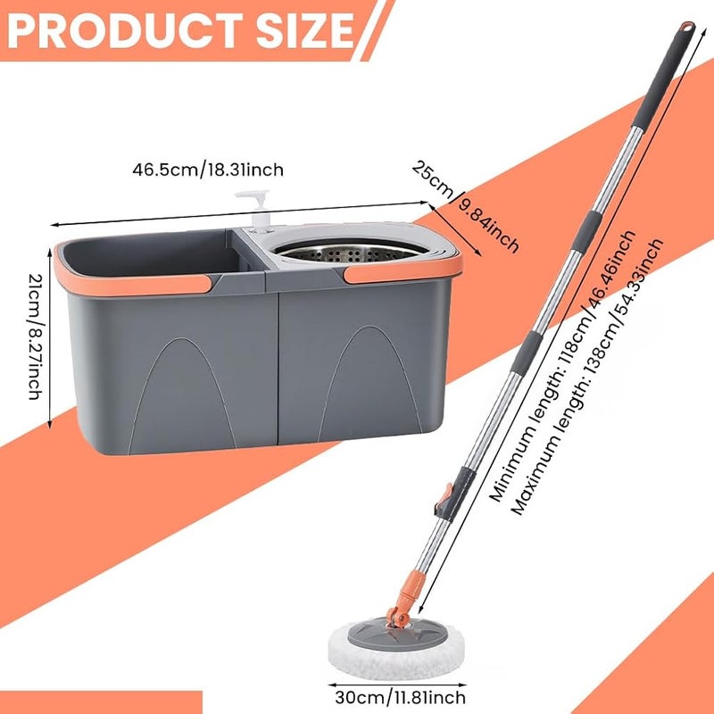 HASTHIP® Self-Wringing Mop with Bucket, Dual Bucket Design, 2 Microfiber Mops Cloth, Wet & Dry Use, 360° Self-Wringing Mop, Hands-free Drying, Non Abrasive Floor Cleaning Mops for Wooden Floor - Image 2