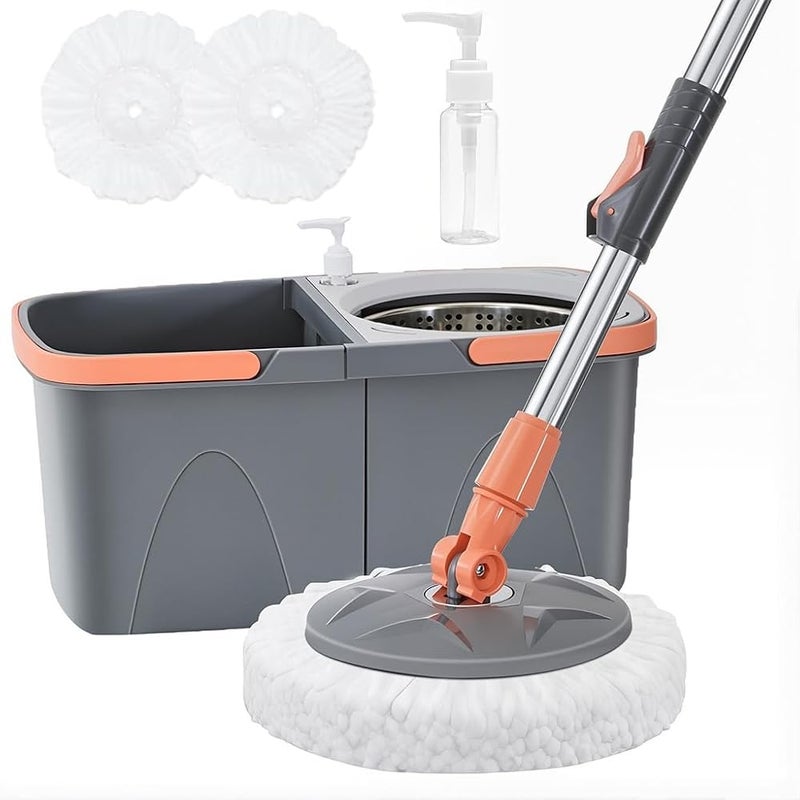 HASTHIP® Self-Wringing Mop with Bucket, Dual Bucket Design, 2 Microfiber Mops Cloth, Wet & Dry Use, 360° Self-Wringing Mop, Hands-free Drying, Non Abrasive Floor Cleaning Mops for Wooden Floor - Image 1