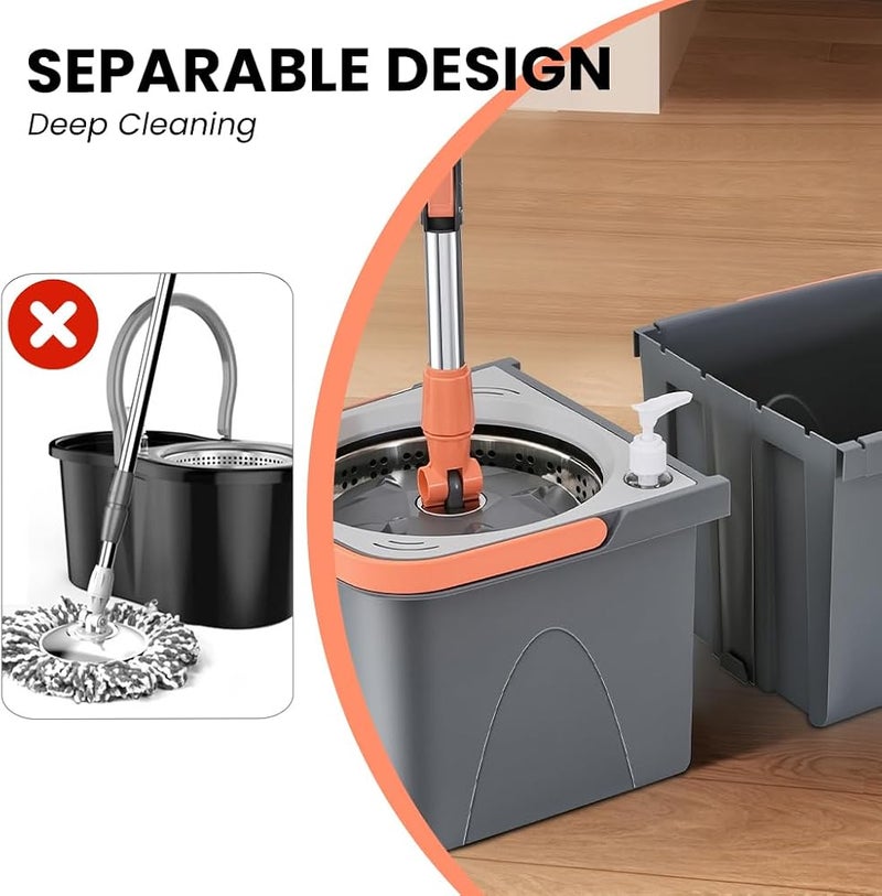 HASTHIP® Self-Wringing Mop with Bucket, Dual Bucket Design, 2 Microfiber Mops Cloth, Wet & Dry Use, 360° Self-Wringing Mop, Hands-free Drying, Non Abrasive Floor Cleaning Mops for Wooden Floor - Image 5