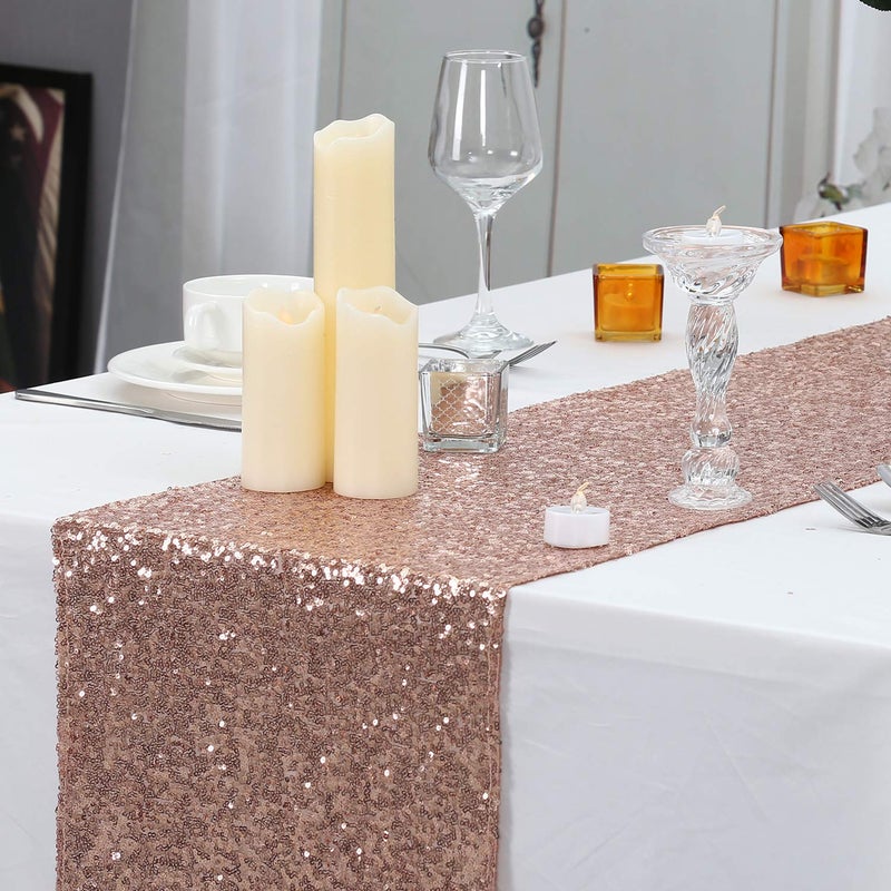 PartyDelight Rose Gold Sequin Table Runner 12 X 60 for Wedding Party Bridal Baby Shower Christmas