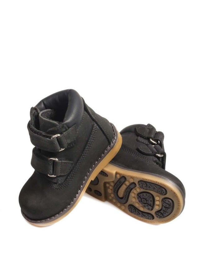 Fast Step Kids' Black Leather Orthopedic Boots with Velcro Straps - Image 1