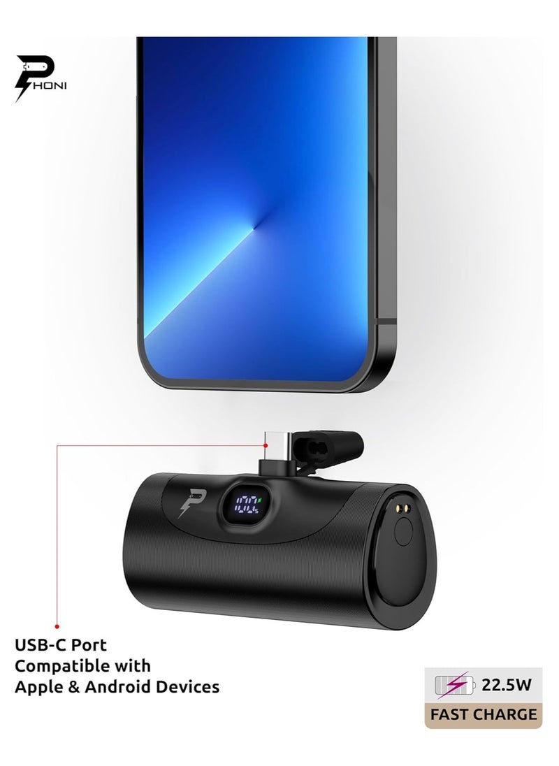 Phoni - Phoni 4-in-1 Power Bank Station, 5000mAh, 4 Pieces, Portable Charger with Built-in Display and Kickstand Compatible With Lightning for iPhone 15/14, Samsung S24/S23/S22 & Huawei, Xiaomi (All USB-C) - Image 1