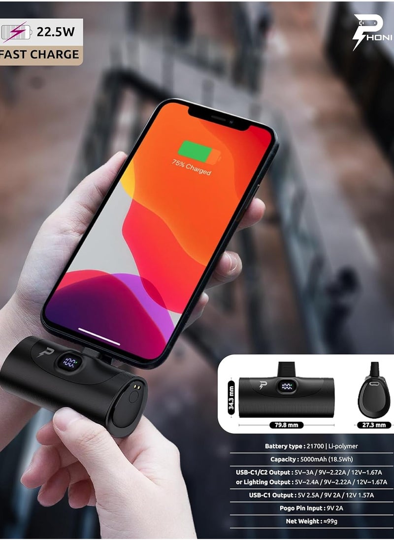 Phoni - Phoni 4-in-1 Power Bank Station, 5000mAh, 4 Pieces, Portable Charger with Built-in Display and Kickstand Compatible With Lightning for iPhone 15/14, Samsung S24/S23/S22 & Huawei, Xiaomi (All USB-C) - Image 1
