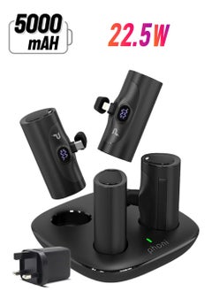 Phoni 4-in-1 Power Bank Station, 5000mAh, 4 Pieces, Portable Charger with Built-in Display and Kickstand Compatible With Lightning for iPhone 15/14, Samsung S24/S23/S22 & Huawei, Xiaomi (All USB-C)