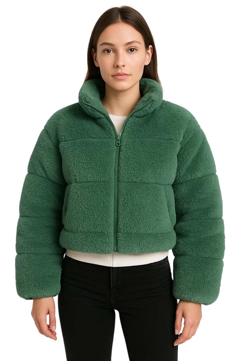 KOTTY Ultra-Soft Coral Fabric Green Jacket for Women with Comfort Warmth-KTTWOMENSJACKET369L - Image 1