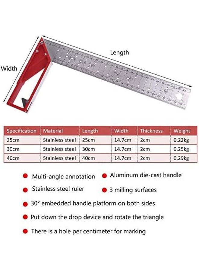 30 سم مسطرة فولاذية مقاومة للصدأ بزاوية 45 و 90 درجة مربعة لنجارة قائمة متعددة الأغراض - Image 4