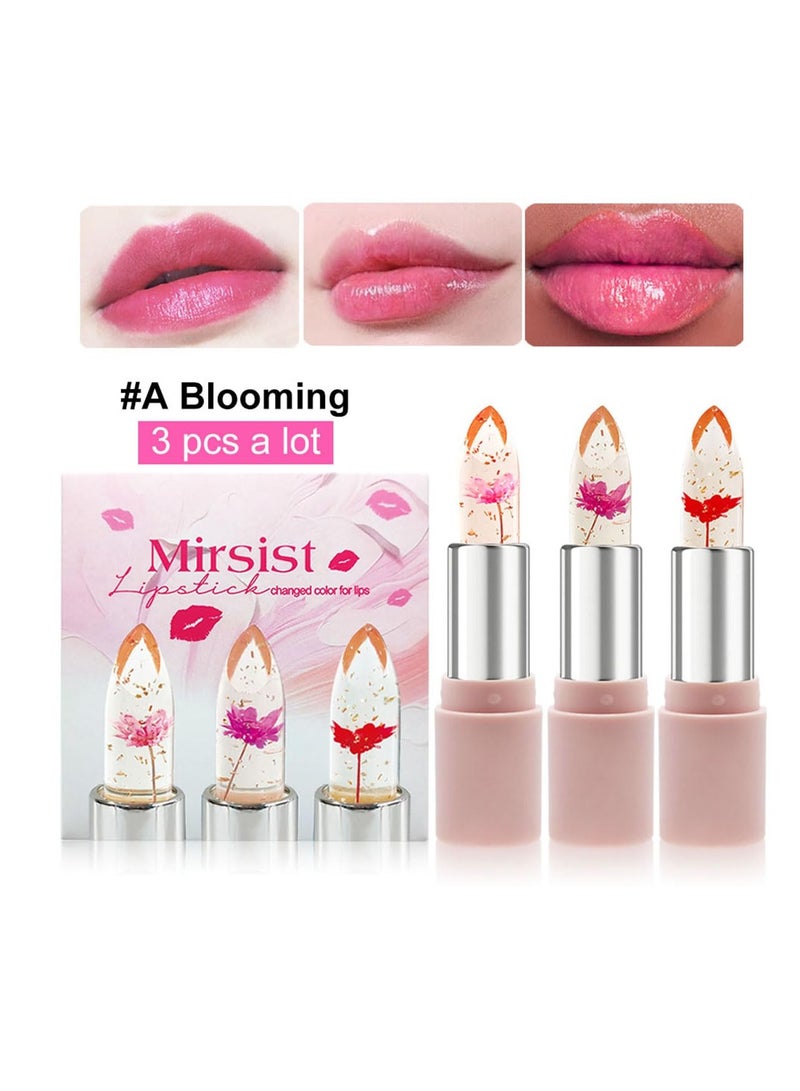 SYOSI Clear Flower Jelly Lipstick Set, 3Pcs, Nutritious Moisturizer Lip Balm Temperature Color Change Lipstick, Long Lasting Hydrating Lip Gloss Flower Jelly Lipstick Makeup Set - Image 1