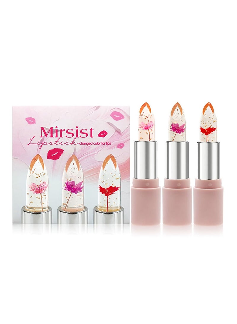 SYOSI Clear Flower Jelly Lipstick Set, 3Pcs, Nutritious Moisturizer Lip Balm Temperature Color Change Lipstick, Long Lasting Hydrating Lip Gloss Flower Jelly Lipstick Makeup Set - Image 2