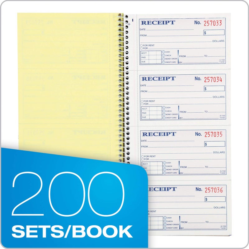 Adams Money and Rent Receipt Book, 2-Part Carbonless, 5-1/4" x 11", Spiral Bound, 200 Sets per Book, 4 Receipts per Page (SC1152) - Image 2