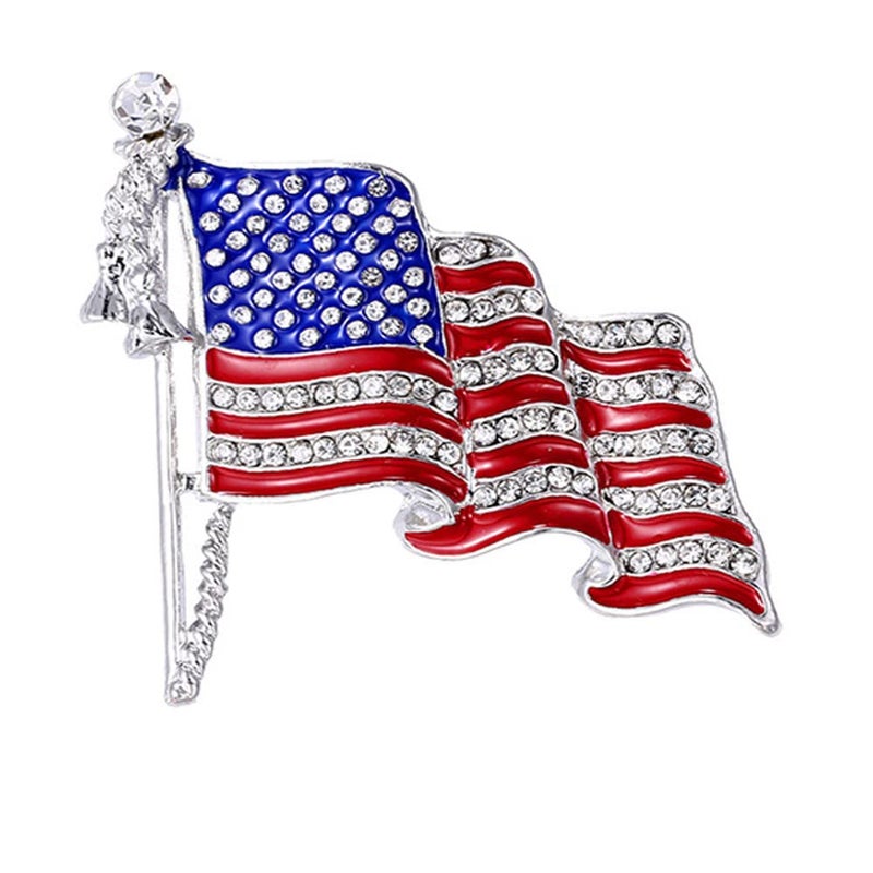 ulricar American Flag Brooch and Lapel Pin - Waving USA Flag With Sparkling Rhinestone for Women's Hats, Backpacks, Clothes - Patriotic Badge for Men - Image 1