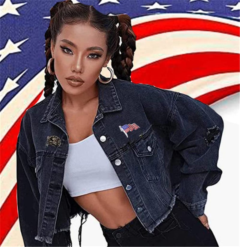 ulricar American Flag Brooch and Lapel Pin - Waving USA Flag With Sparkling Rhinestone for Women's Hats, Backpacks, Clothes - Patriotic Badge for Men - Image 3
