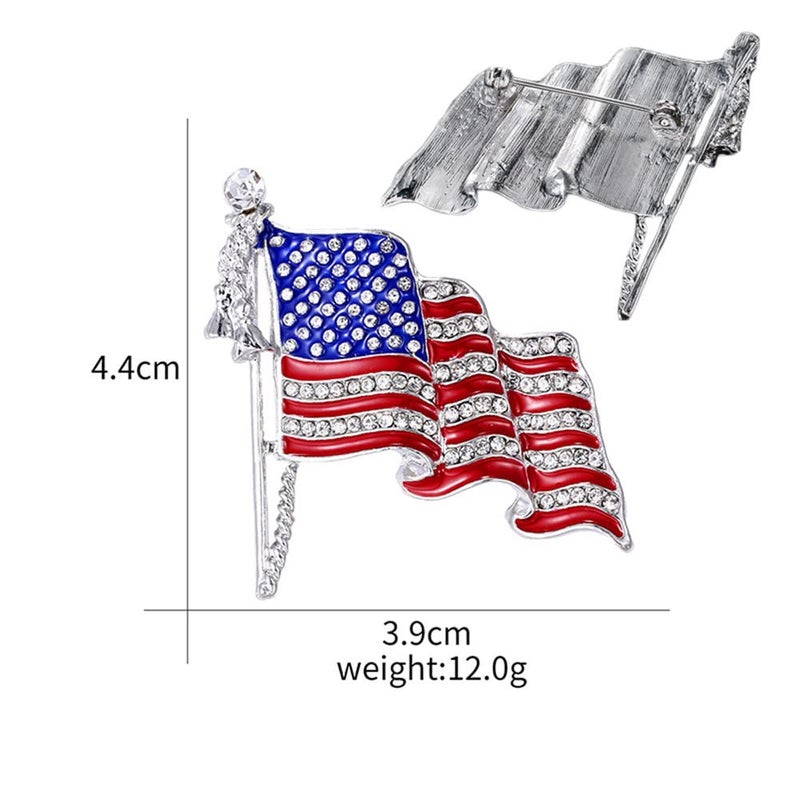 ulricar American Flag Brooch and Lapel Pin - Waving USA Flag With Sparkling Rhinestone for Women's Hats, Backpacks, Clothes - Patriotic Badge for Men - Image 2