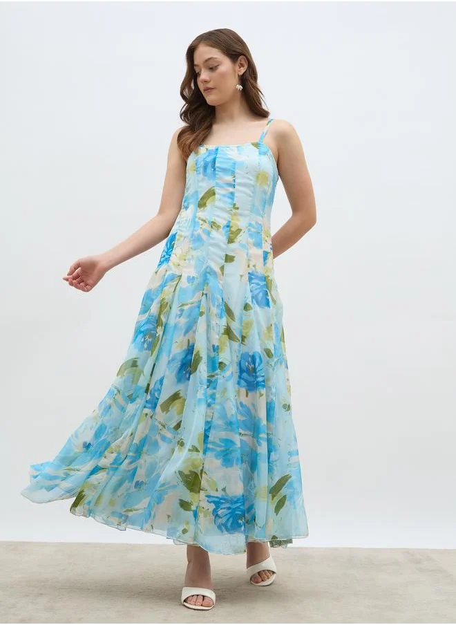 ستايلي Styli Floral Print Strappy A-Line Maxi Dress