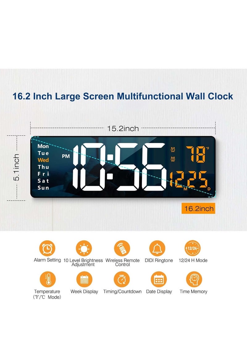 JAJEEK Large Display Digital Wall Clock, 16.2 Inch LED Digital Clock with Remote Control – Auto Dimming, Displays Date, Week, Temperature, Ideal for Living Room Decor, Orange  - Image 3