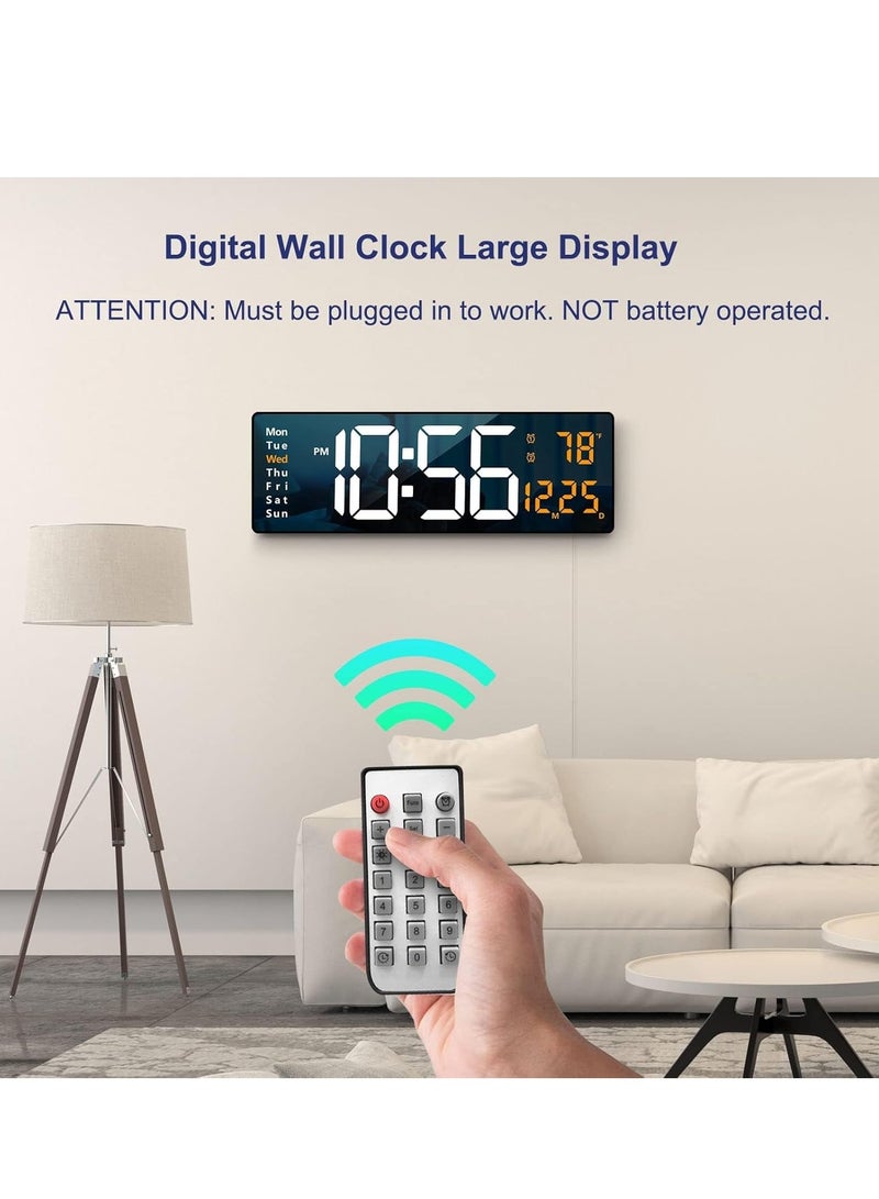 JAJEEK Large Display Digital Wall Clock, 16.2 Inch LED Digital Clock with Remote Control – Auto Dimming, Displays Date, Week, Temperature, Ideal for Living Room Decor, Orange  - Image 2