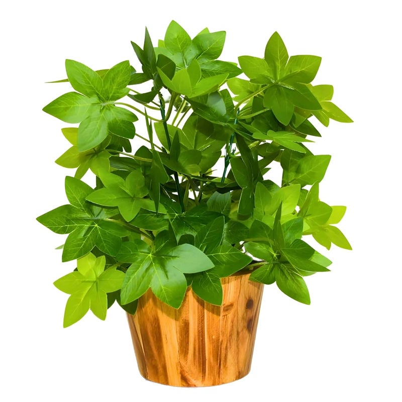 fancymart Artificial Plant Leaves in Wooden Pot Perfect Potted Decoration for Home Living Room & Office Spaces Décor Height - 26cm - Image 1