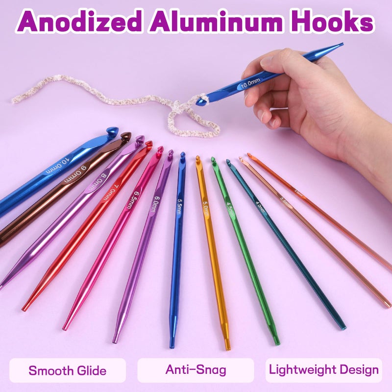 Reessy Interchangeable Tunisian Crochet Hooks Set â€“ 12 Sizes (3.0â€“10mm) Aluminum Crochet Hooks with 4 Cables, Accessories & Floral Storage Bag â€“ Detachable Afghan Crochet Hook Kit - Image 2