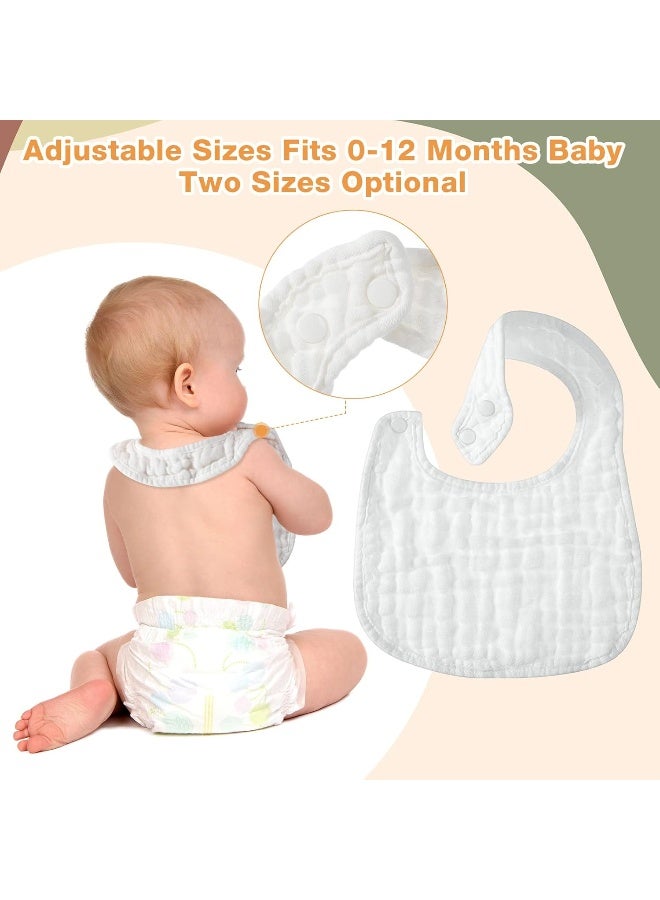 Reginary 30 Pack Muslin Bibs Adjustable Baby White Bibs Baby Bandana Drool Bibs for Boy Girl Infant Newborn Bibs 6 Absorbent Layers Muslin Snap Bibs for Feeding Drooling Teething - Image 3