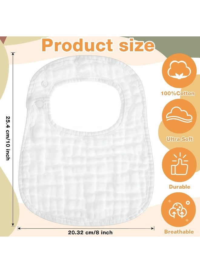 Reginary 30 Pack Muslin Bibs Adjustable Baby White Bibs Baby Bandana Drool Bibs for Boy Girl Infant Newborn Bibs 6 Absorbent Layers Muslin Snap Bibs for Feeding Drooling Teething - Image 2