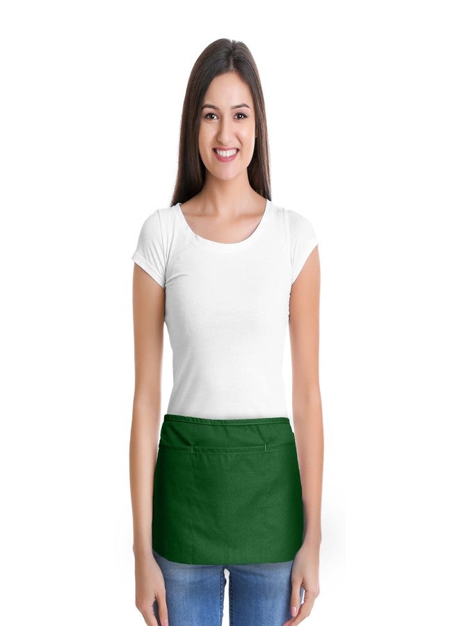 DALIX Waitress Waist Aprons Commercial Restaurant Home Bib Spun Poly Cotton Kitchen (3 Pockets) in Dark Green - Image 2