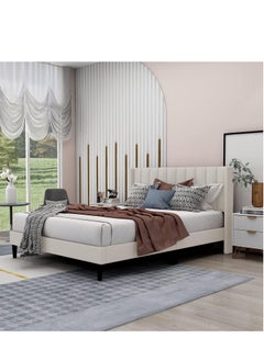 Wooden Twist Wooden Twist Modern Rectangular Upholstery Bed with Soft Wingback (Queen)  - Image 1