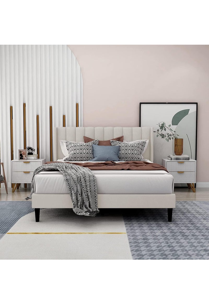 Wooden Twist Wooden Twist Modern Rectangular Upholstery Bed with Soft Wingback (Queen)  - Image 2