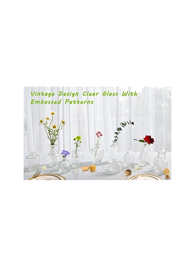 The Bros Set of 10 Small Glass Flower Vases for Centerpieces - Cute Clear Crystal Bud Vases in Bulk - Mini Vintage for Wedding Decorations, Party Table Decor - Image 2