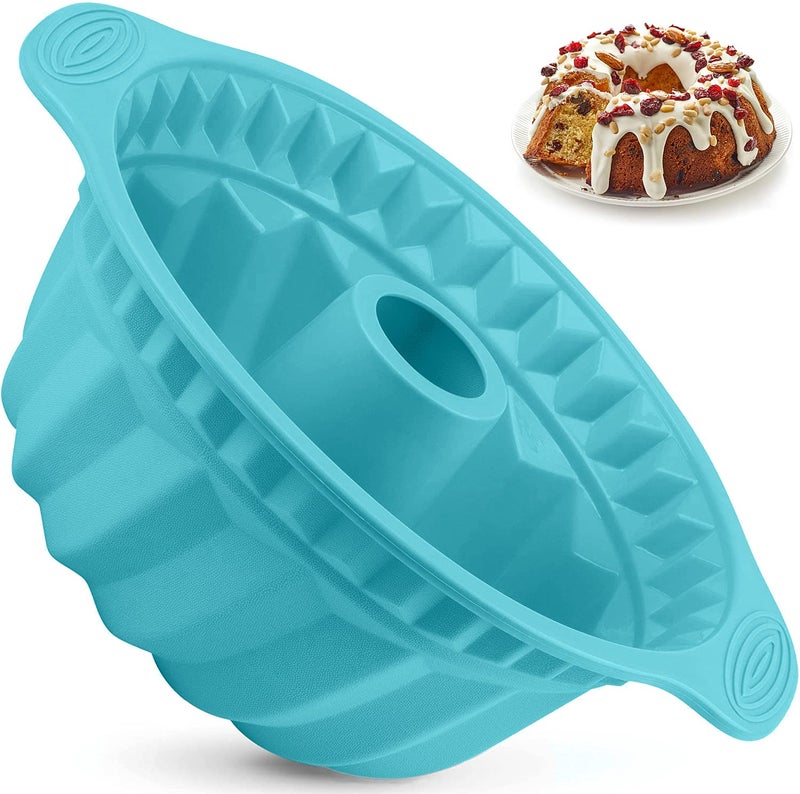 Kenond 2 PCS 95 Inch Silicone Cake Pans Nonstick Fluted Cake Pan with Sturdy Handle Cake Baking Molds Perfect Bakeware for Cake Jello Gelatin Bread Para Gelatinas Pink