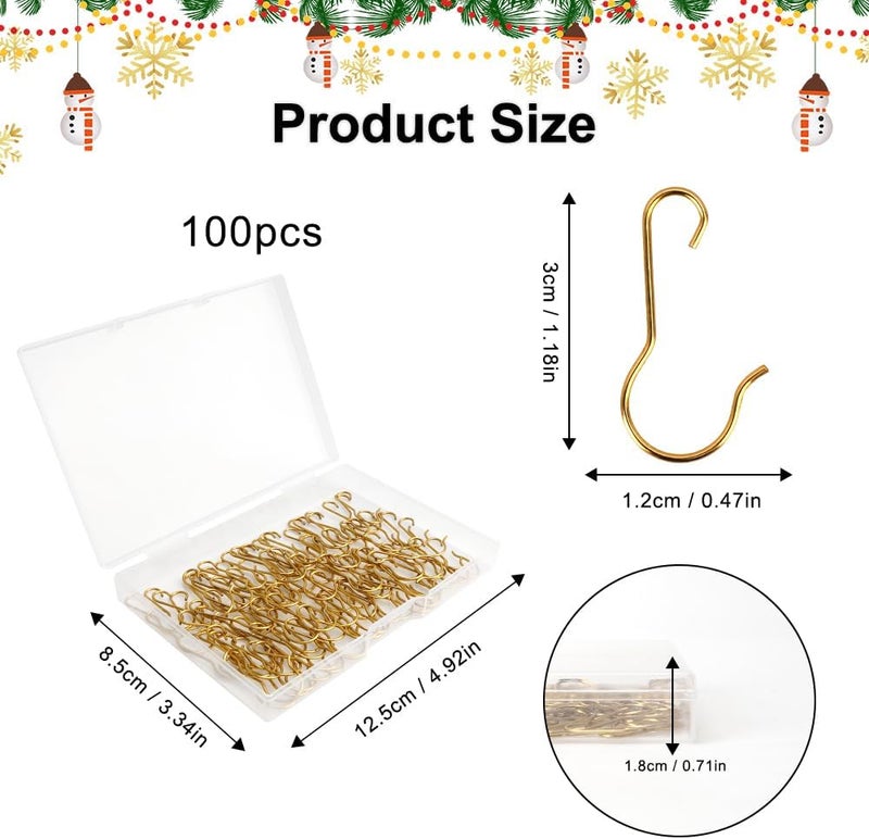 SythorYang Ornament Hooks 100 Pcs Christmas Ornament Hooks for Christmas Trees Gold Ornament Hangers Mini Metal Wire Christmass Trees Hooks Chrismas Tree Ornaments for Xmas Chrismas Party Balls Decorations - Image 3