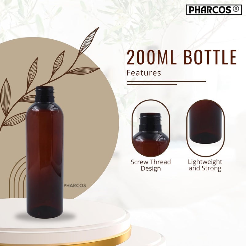 Pharcos 200Ml Amber Plastic Bottle with Golden Metallic Collar Black Dispenser Unbreakable LeakProof Refillable Refillable Containers for Liquid Soap Shampoo Oils Sanitizers Pack of 3 - Image 2