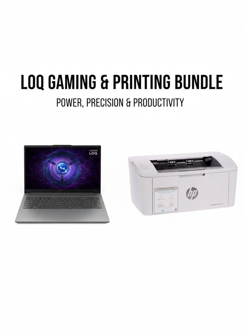 Lenovo LOQ Gaming Laptop With 15.6 Inch Full HD (1920x1080) IPS  Display, Core i5-12450HX Processor/16GB DDR5 RAM/512GB SSD/4GB Nvidia GeForce RTX 2050 Graphics/DOS(Without Windows)/ English/Arabic Grey & LaserJet M111w Black & White Multifunction Localization Printer, Print Speed Up To 20 ppm, 100 Sheets Output Capacity, 8000 Pages Monthly Cycle, USB / Wireless Connectivity and Perfect For Home | 7Md68A - WhiteBundle - Image 1