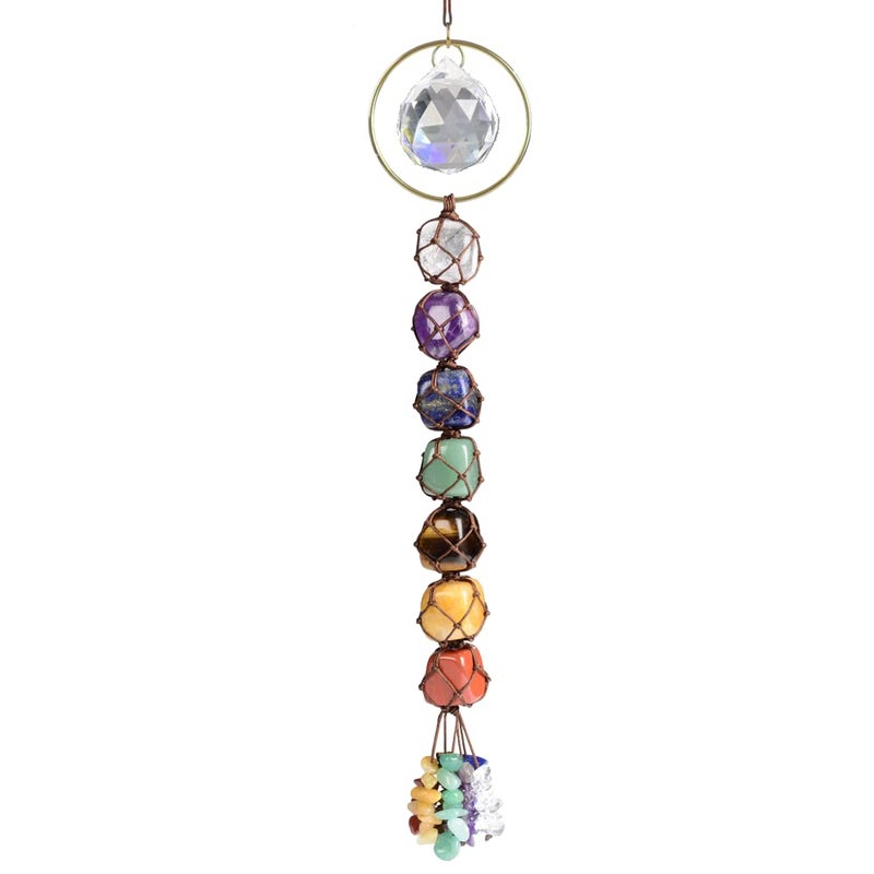 weryerker Handmade Crystal Window Car Hanging Ornaments 7 Chakra Home Decoration Feng Shui Ornament Yoga Meditation Car Decoration Tumbled Palm Stones (Crystal) - Image 1