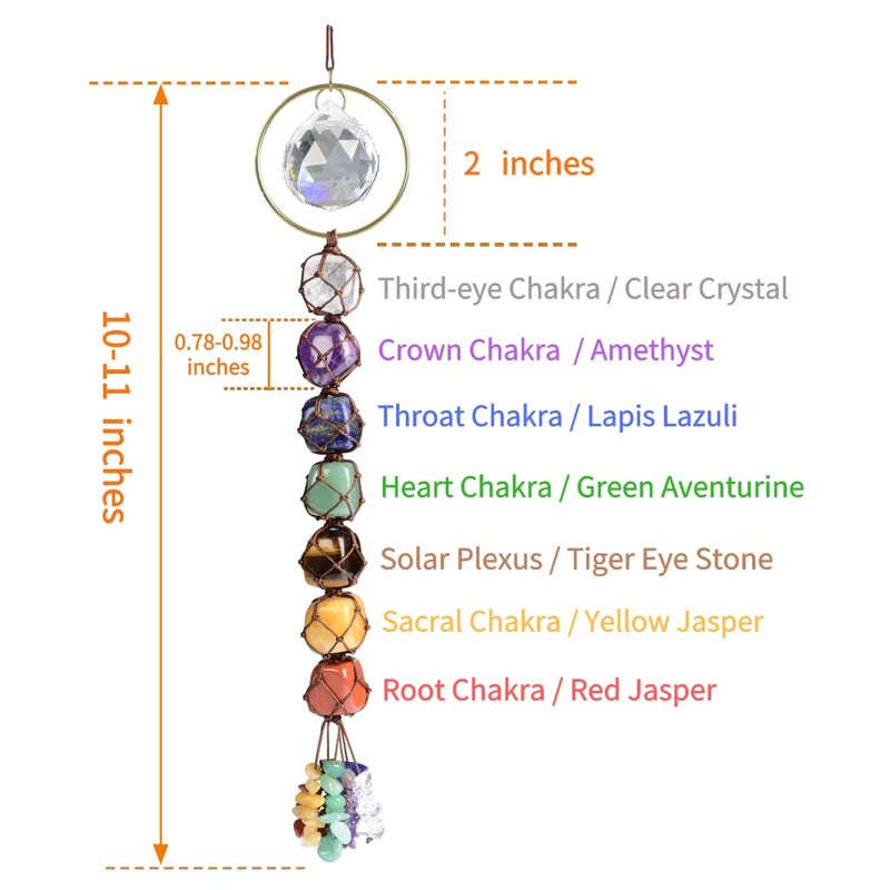 weryerker Handmade Crystal Window Car Hanging Ornaments 7 Chakra Home Decoration Feng Shui Ornament Yoga Meditation Car Decoration Tumbled Palm Stones (Crystal) - Image 2