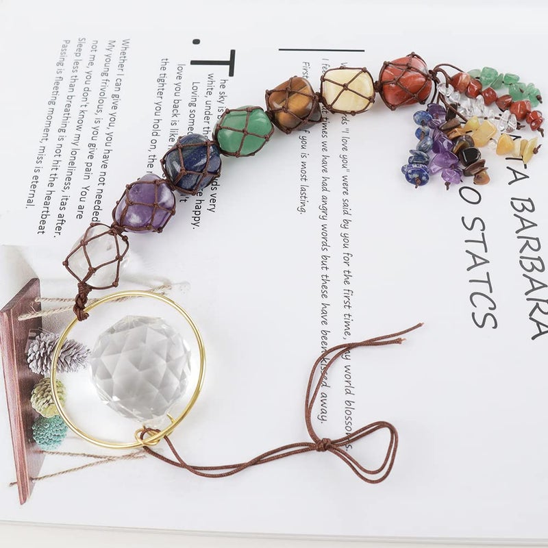 weryerker Handmade Crystal Window Car Hanging Ornaments 7 Chakra Home Decoration Feng Shui Ornament Yoga Meditation Car Decoration Tumbled Palm Stones (Crystal) - Image 4