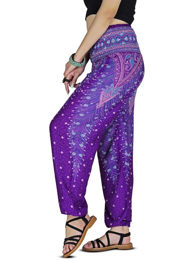 Your Cozy Women Harem Pant Boho Genie Aladdin Smocked Waist Yoga Trousers (Peacock Violet S) - Image 2