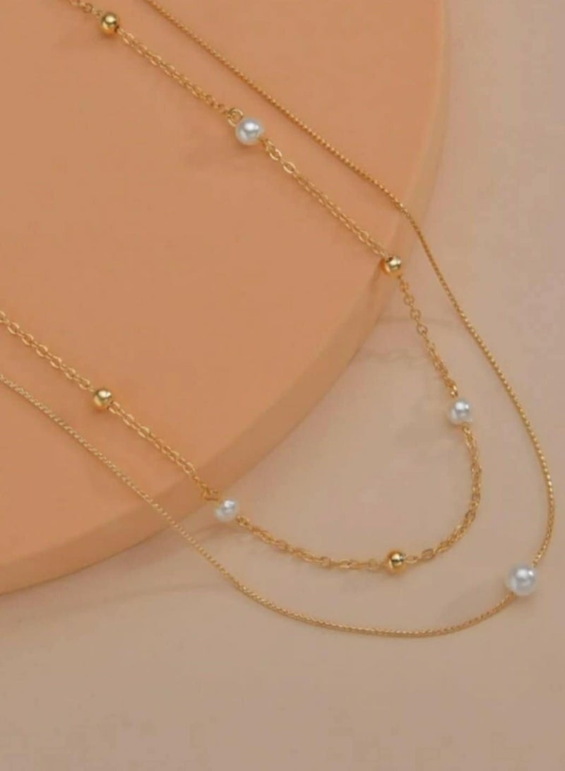 اكسوارات ار ايه عقد حريمي شيك جدا لولي (لؤلؤ) اوف وايت - و سلسلة ذهبى - Image 2