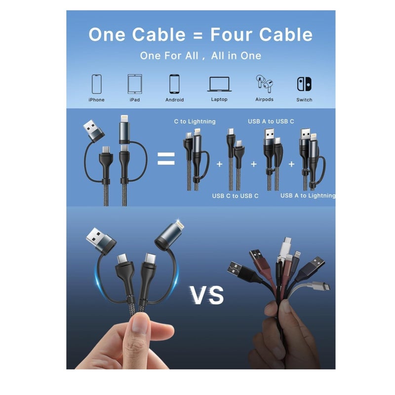 Barakah USB C Lightning Adapter Cable, USB C to USB C Adapter 60W PD [Fast Charging & Data Sync] 4 in 1 Multi Charger Cord for iPhone 14 13 12,MacBook Pro 2023 iPad Mini 6/Pro,Samsung Galaxy S22 S21 S20 - Image 2