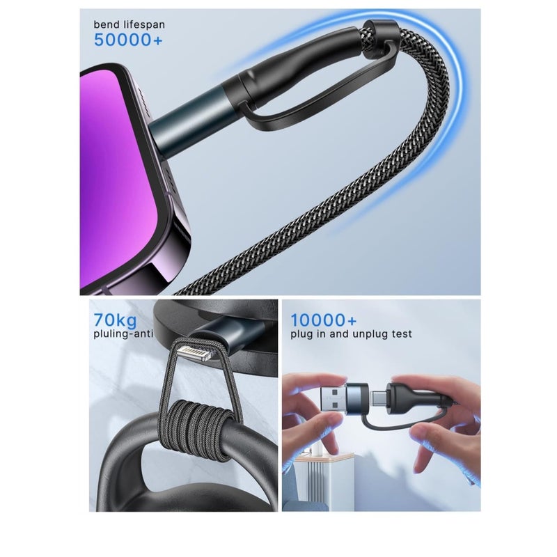 Barakah USB C Lightning Adapter Cable, USB C to USB C Adapter 60W PD [Fast Charging & Data Sync] 4 in 1 Multi Charger Cord for iPhone 14 13 12,MacBook Pro 2023 iPad Mini 6/Pro,Samsung Galaxy S22 S21 S20 - Image 5