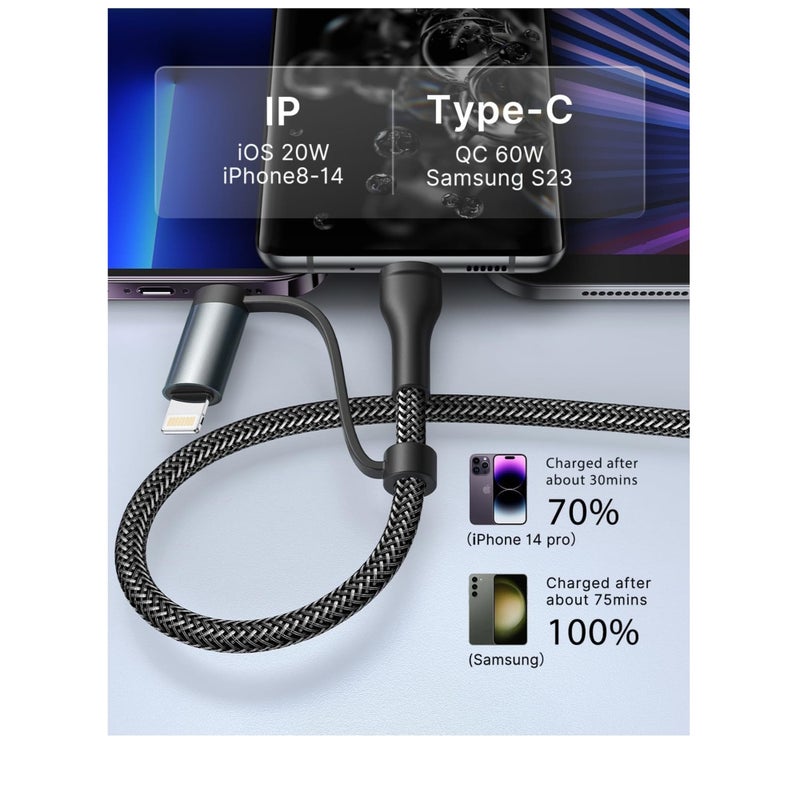 Barakah USB C Lightning Adapter Cable, USB C to USB C Adapter 60W PD [Fast Charging & Data Sync] 4 in 1 Multi Charger Cord for iPhone 14 13 12,MacBook Pro 2023 iPad Mini 6/Pro,Samsung Galaxy S22 S21 S20 - Image 3